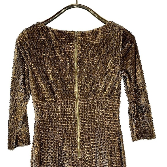ELIZA J EJ5MO125 VELVET SEQUIN 3/4 SLEEVE BRONZE STRETCH SHEATH COCKTAIL DRESS - Picture 7 of 16